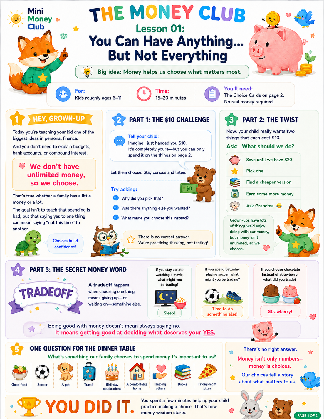 The parent instruction page for Lesson 01